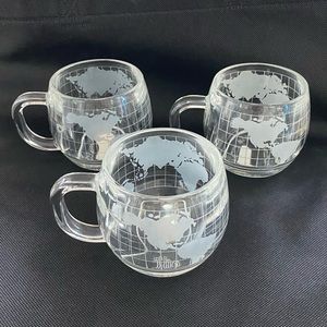 Vintage 70s Nestle Int’l Co. Coffee Mugs Etched World Map Set of 3 (B4)